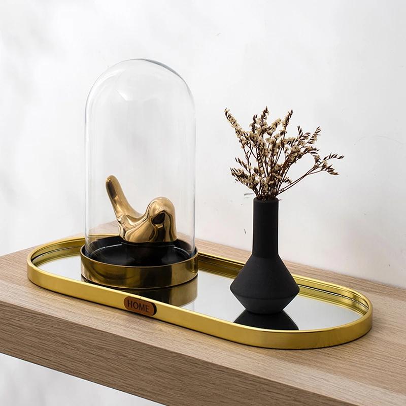Nordic Gold Mirror Tray Light Luxury Home Jewelry Tray Rectangular Storage Tray Simple Table Decoration Ornaments Shooting Props