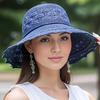 High qualityWomen's Korean-Style Summer Sun Hat - Wide Brim Beach Hat with Wave Pattern & Bow Detail, Breathable Fabric, Button Closure for Outdoor,