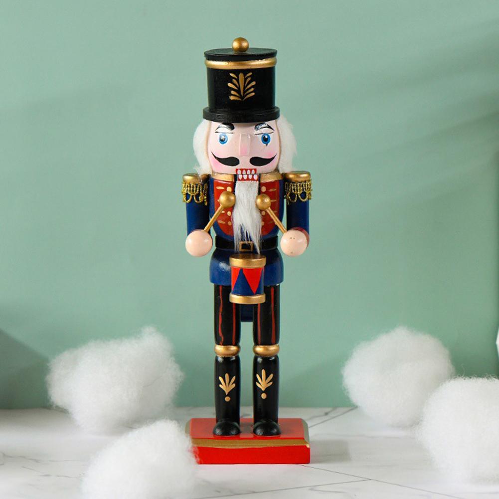25cm Wooden Standing Nutcracker Ornament Handmade Christmas Nutcracker Figurine Decorative Nutcracker Model for Christmas Gift
