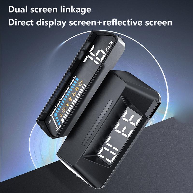 Dual Screen Car Speedometer Digital Hud Odb Driving Speedometer Windshield Projector Voltage Head Up Display For Truck Vehicles