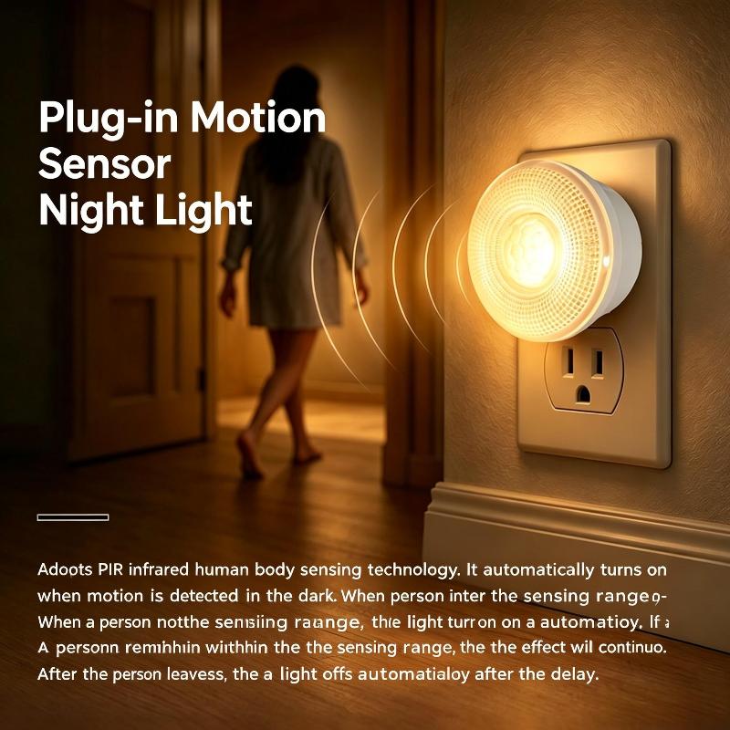 3W Plug-In Motion-Sensor Night Light Soft Light Energy-Saving Suitable For Bedrooms Bathrooms Hallways Warm Light White Light