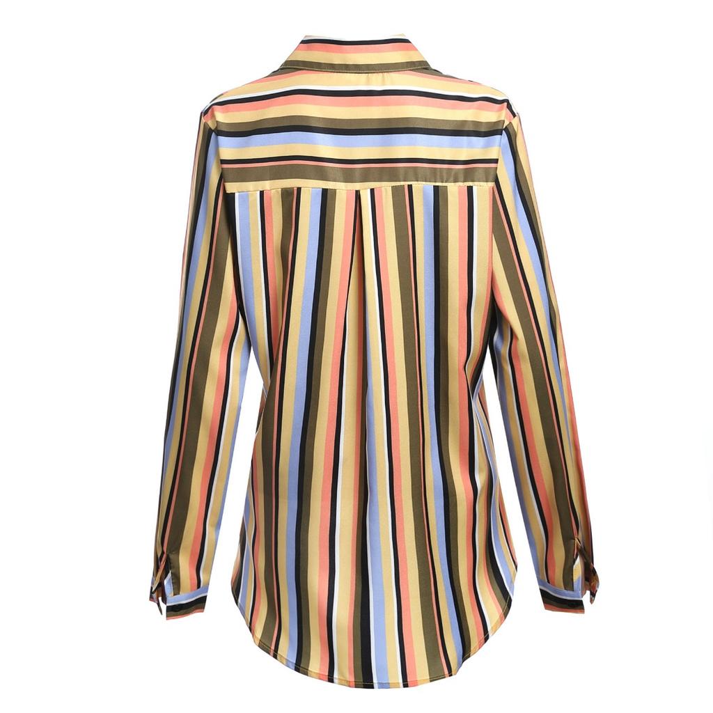 Women's Fashion V-neck Long Sleeve Printed Shirt Casual Elegant Blouse Top