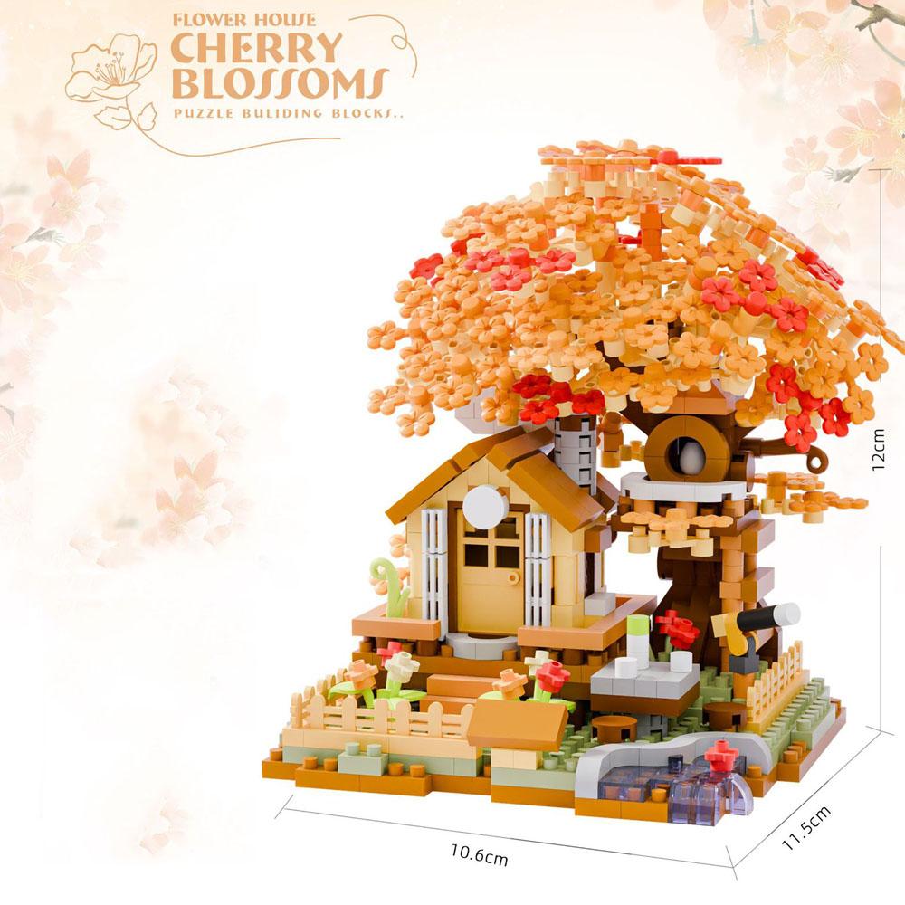 Idea Construction Building Brick Cherry Blossom Tree House Micro Diamond Block Village Cabin Treehouse Toys Nanobrick For Gift