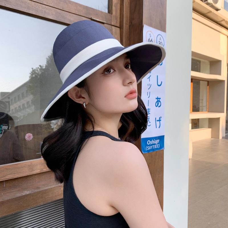 

Весна и Осень новая шляпа женская мода пуговичная отделка большая кромка шляпа-ведро однотонная универсальная солнцезащитная козырек тренд Average size