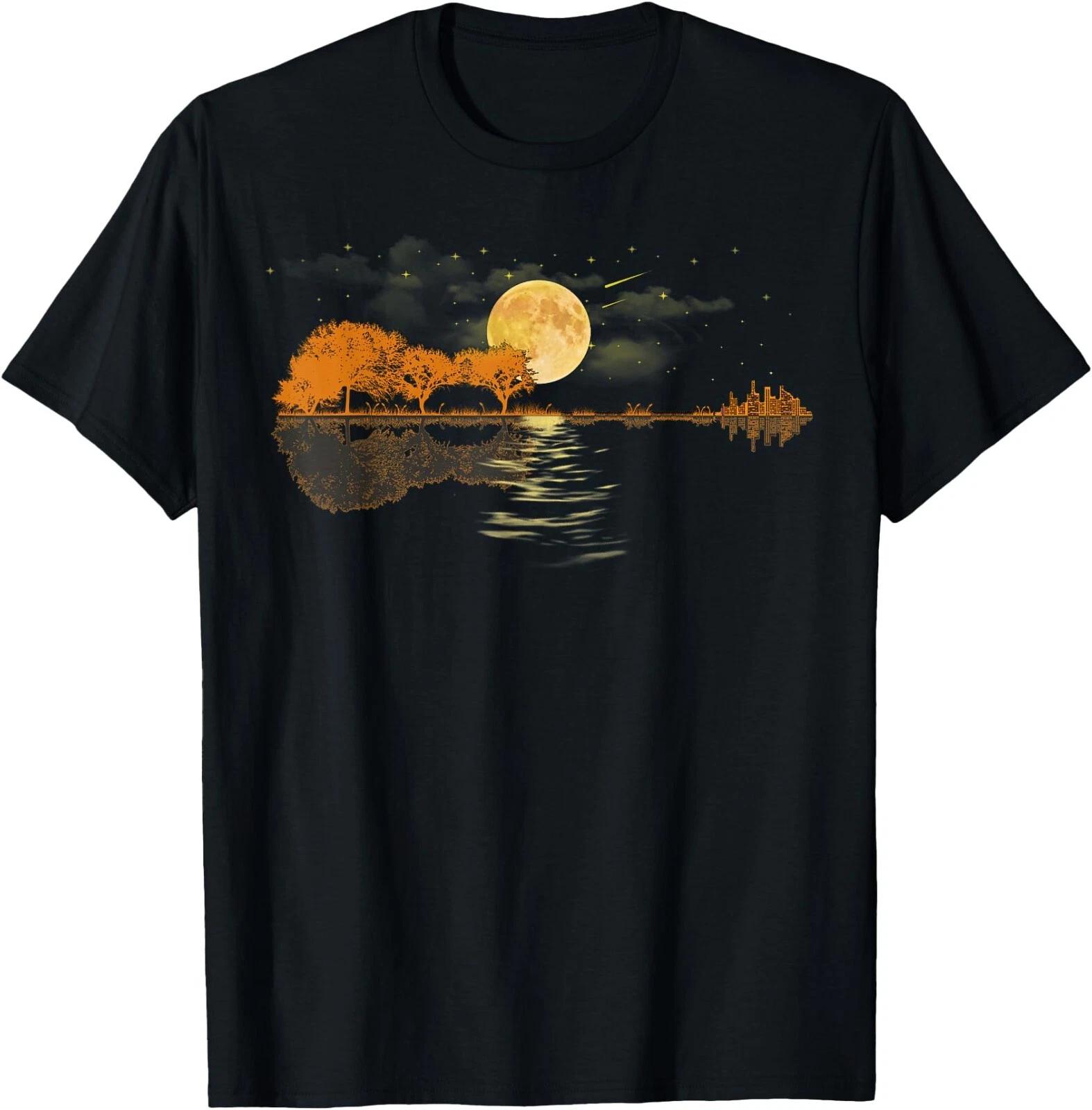 Guitar Moonlight Nature Lake Shadow, Musician T shirt S