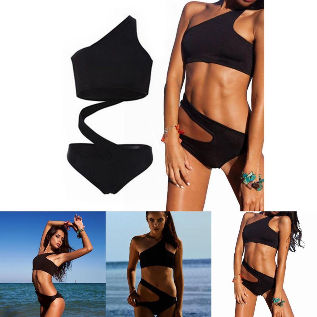 Elegant Sexy One Piece Women Hollow Swimsuit Bikini With Padded Swimwear Shoulder