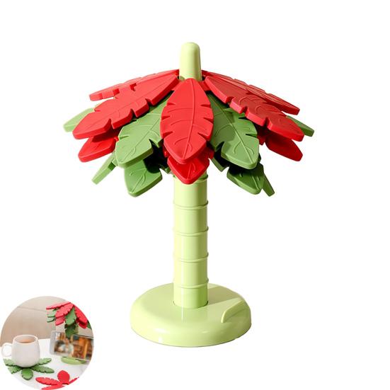 Tree Leaf Shape Placemat with Stand Waterproof Heat-Resistant Coasters Non-Slip Kitchen Mats Festive Table Art Decor