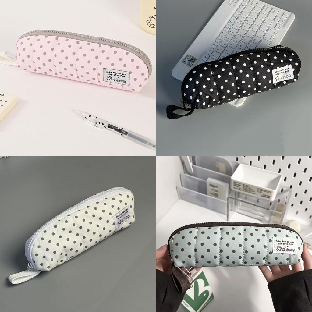 Canvas Pen Case With Cute Dot Design For Students And Office Use