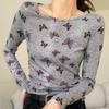 Butterfly Sun-protection Pullovers Y2k Bottoming Shirts Women American Retro Sheer Tops  Women