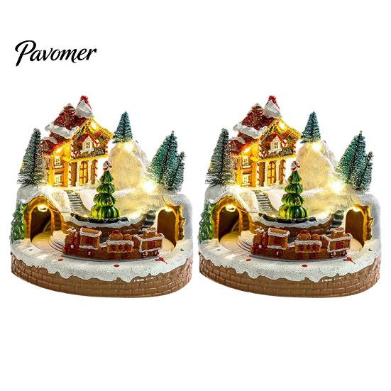 Weihnachtsbaumschmuck 2 Stück Zug Spieluhr mit drehendem Licht, Schneedorf Karussell Innenbereich Festliche Partyartikel Schmuckstück, Batterie/USB