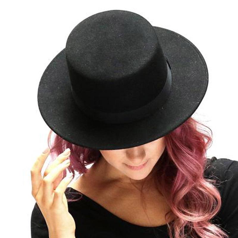 British Style Imitation Woolen Flat Top Top Hat Retro Felt Jazz Hat Versatile Clothing Hat LM-