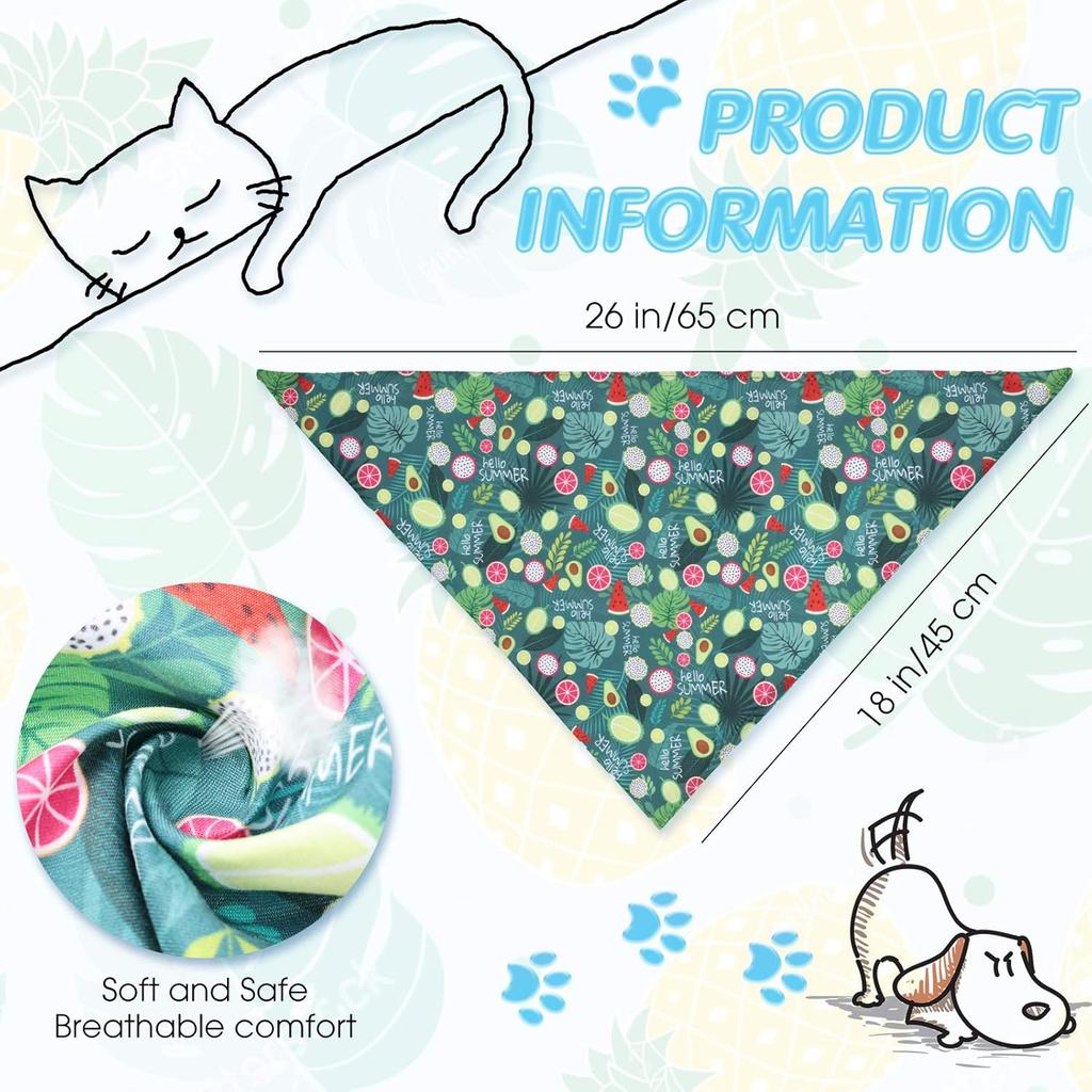 Weewooday 12 Pcs Large Dog Bandana Summer Scarf Hawaii Triangular Bibs Adjustable Washable Kerchief Pet Bandana with Fruit Leaves Patterns for Small