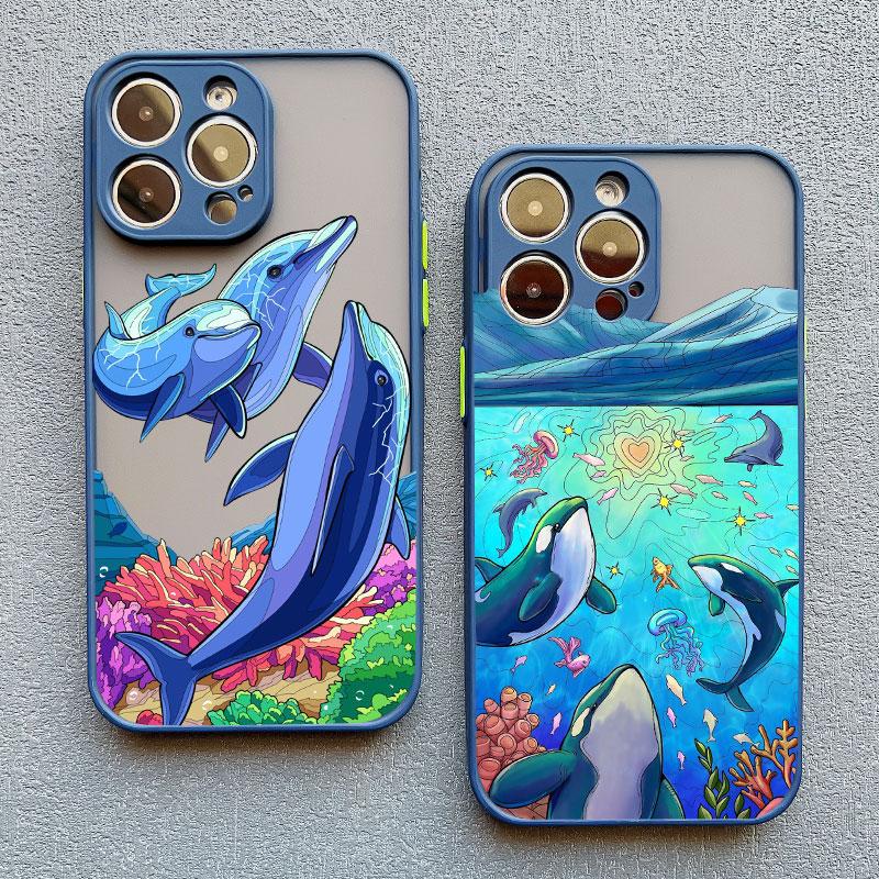 Ocean Animal Cute Dolphin Phone Case For iPhone 15 14 16 Pro Max 7 8 Plus 11 12 13 Pro Max Mini SE2 X XR XS Shockproof Covers
