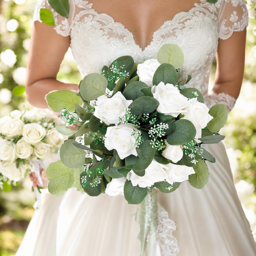 100 Pcs 3 Kinds Mixed Artificial Silver Dollar Eucalyptus Leaves Picks, Faux Eucalyptus Stems Sprays for DIY Bouquets Floral Arrangement Wedding Home