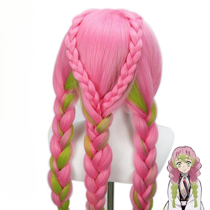 Demon Slayer: Kimetsu No Yaiba - Kanroji Mitsuri Cosplay Wig Corn Silk Rose Network Pink-Green Gradient Braided Princess