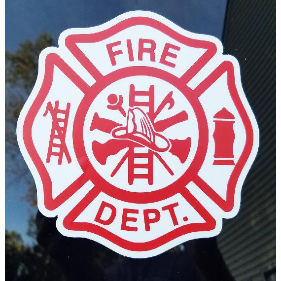 Minglewood Trading FIRE Department Die Cut Vinyl Sticker 5 x 5 Maltese Cross Firefighter FD VFD Red/White