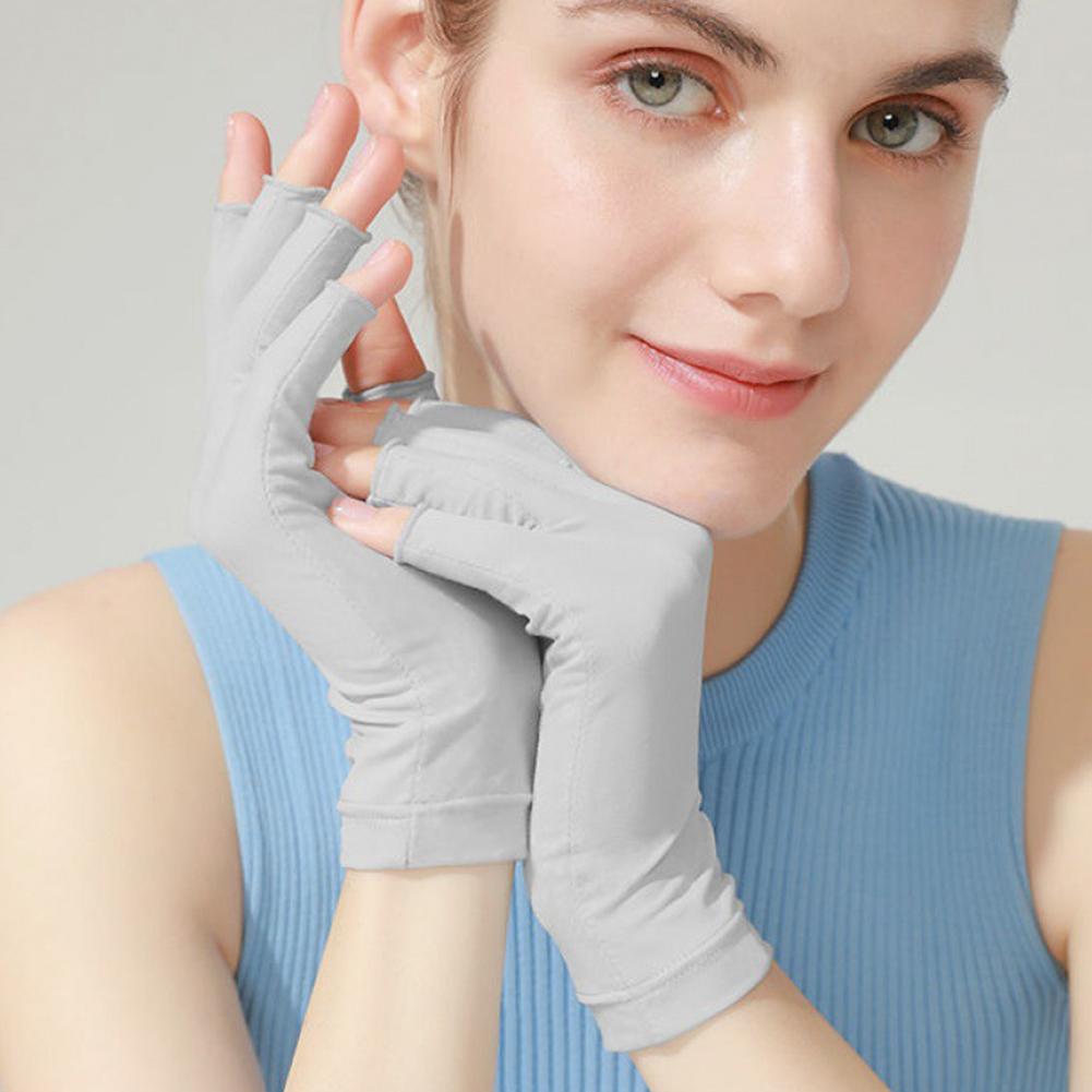 1PAIR Women Summer Sunscreen Gloves Ice Silk Half-finger Gloves Fashion Elegant UV-resistant Breathable Multicolor Driving Glove