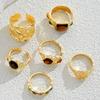 6PCS Maillard Brown Stone Ring Sets for Women Fashion Colorful Zircon Geometric Opening Finger Ring Luxury Party Jewelry Accessories