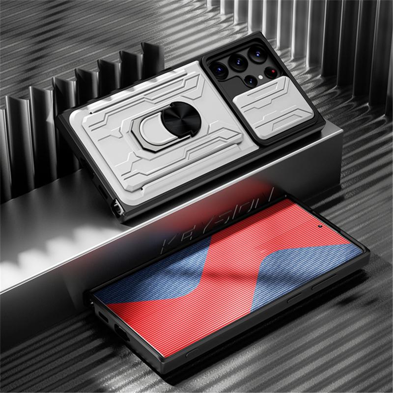 Phone Case For Samsung Galaxy S23 Ultra Plus Shockproof Card Holder Slide Camera Protection Armor Ring Cover On For Samsung S23 S23Ultra S23Plus Cases