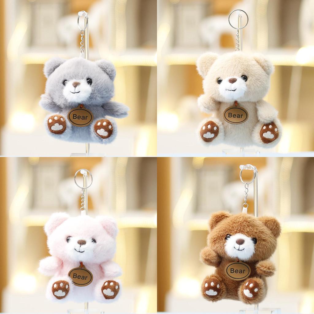 Plush Bear Keychain With Footprint Design Soft Toy For Girls Gift And Bag Decor