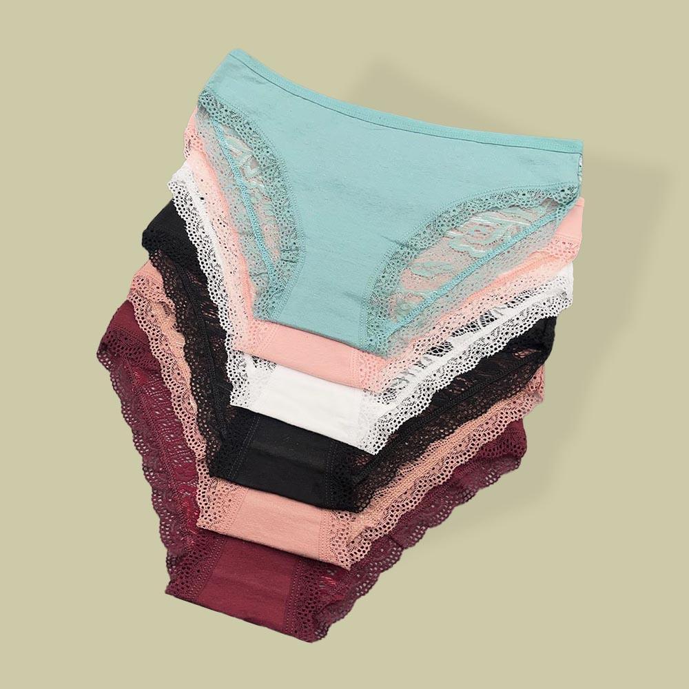 

Moonflame 5 Pcs Underwear Girls Low Rise Cotton Briefs Sexy Lace Women s Panties M(40-50kg)&5pcs