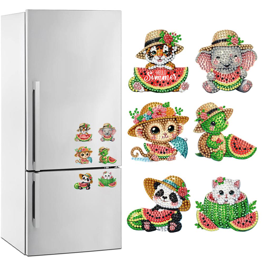 5/6/8Pcs Full Drill Fridge Magnets Sticker Cartoon Animals Flower Diamond Painting Magnets Refrigerator for Adults Kids Beginner