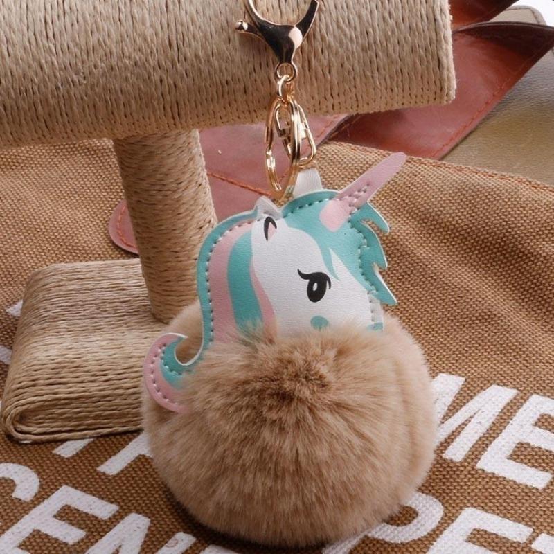 Pompom Nøkkelring Fuskepelskule Kanin Enhjørning Nøkkelring Hest Pompon Veske Bil Nøkkelring Nøkkelholder