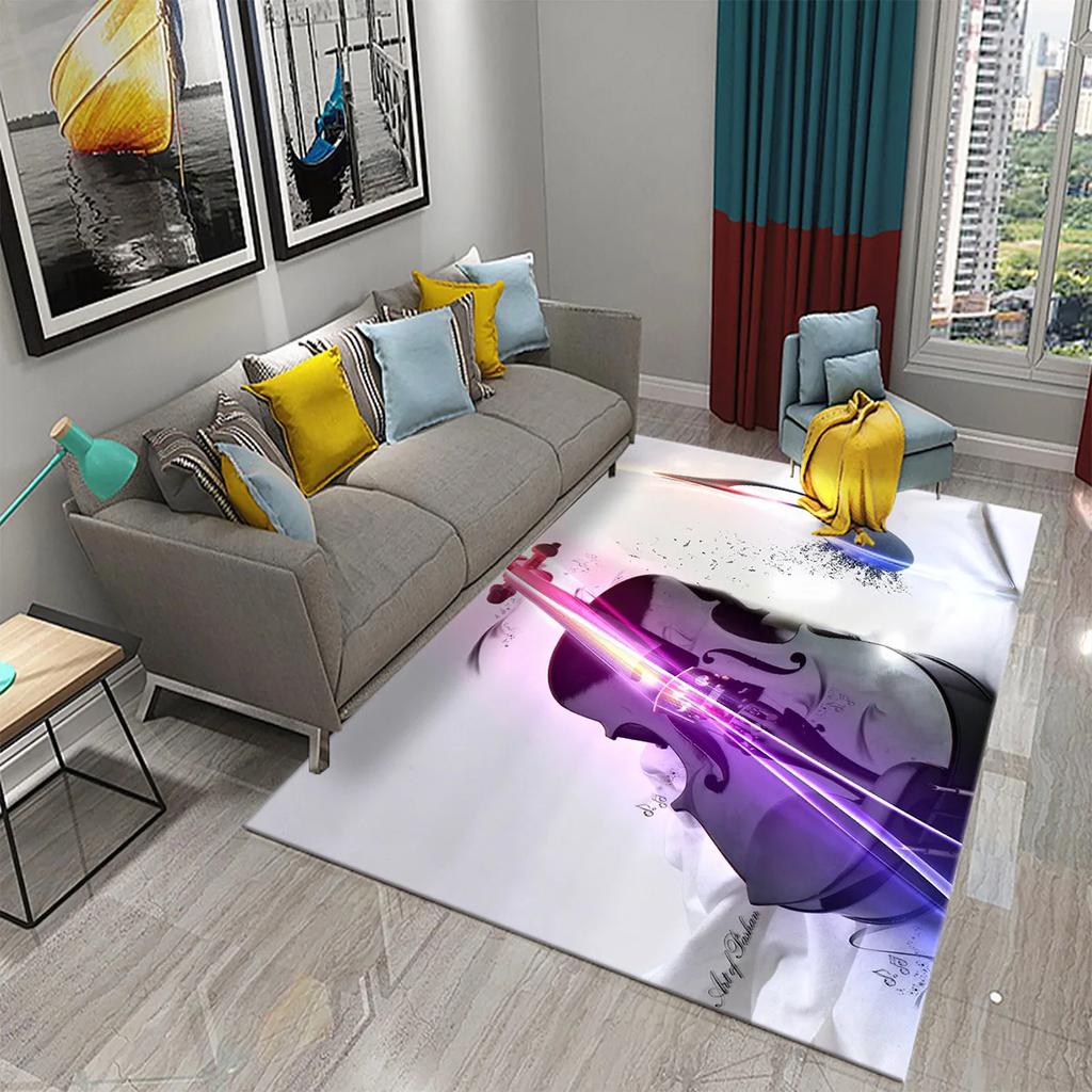 3D Music Note Guitar Instrument Carpet for Living Room Bedroom Large Carpet Bathroom Door Entrance Non-Slip Area Rugs Home Decor