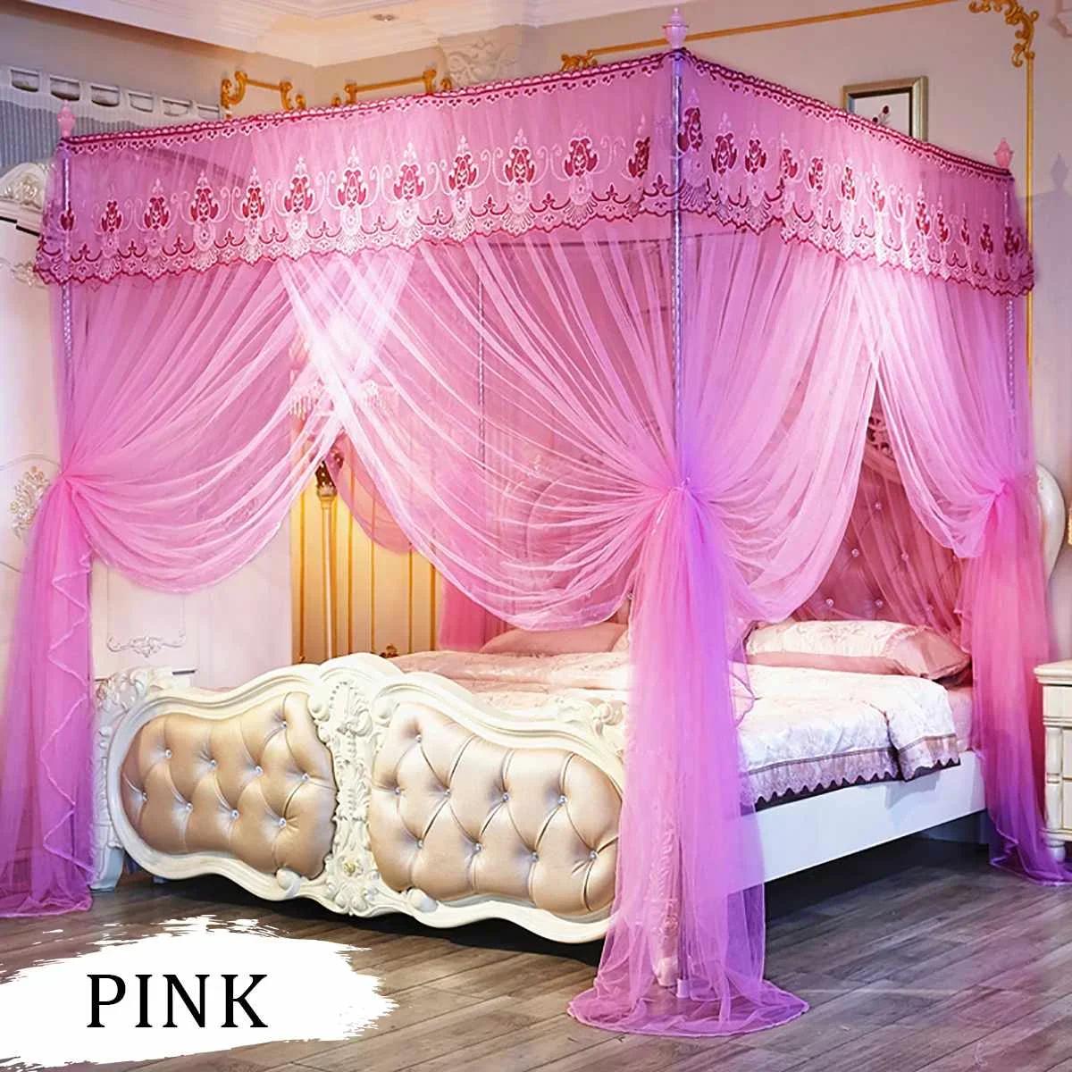 

Luxury Mosquito Netting For Double Bed Mosquito Repellent Tent Insect Reject Canopy Bed Curtain Four Corner Canopy Mosquito Net рожевий