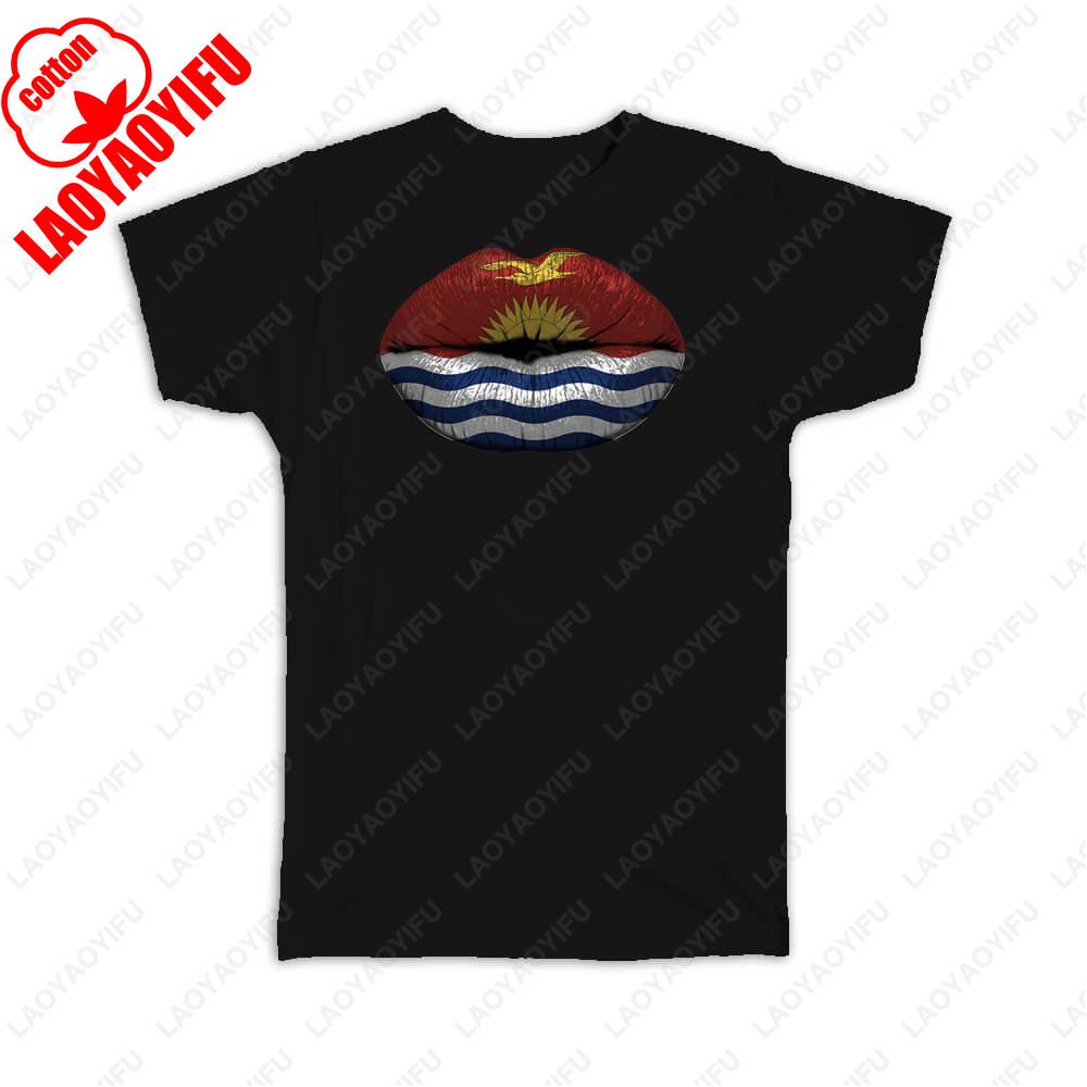 Gift TShirt Lips Kittitian Flag Kiribati Expat Country for Her Women Feminine Summer Oneck Simple Style Printed Tshirt