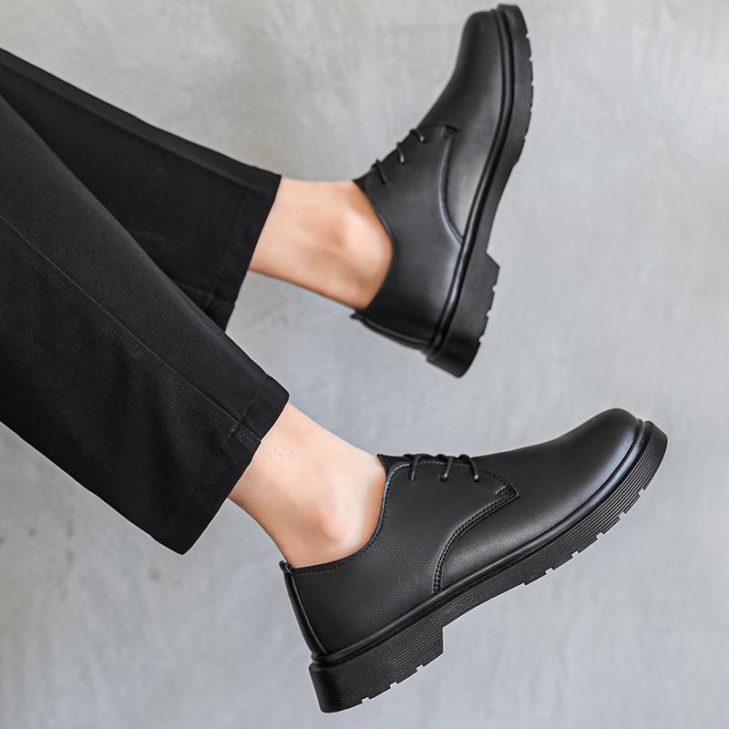 Męskie Casualowe Brytyjskie Skórzane Buty Platforma Biznes Marka Strój Formalny Lekkie Para Okrągły Nosek Wszechstronne Buty do Pracy 35-48