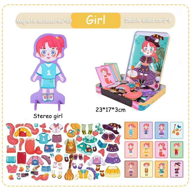 Baby Toys 3D Magnetic Puzzle Traffic Animal Travel Toys Dressing Up Jigsaw Games Early Education Imagination Toy Gifts For Girls