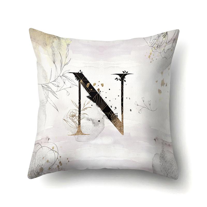 Polyester Pillow Case Car Ink and Ancient Style Home 26 English Letters Printed Sofa Pillow Case