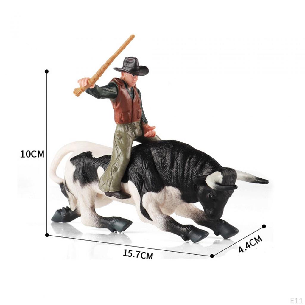 Bull Riding Figurine Miniature Cattle Figure Role Farm Cow for Fairy Garden Micro