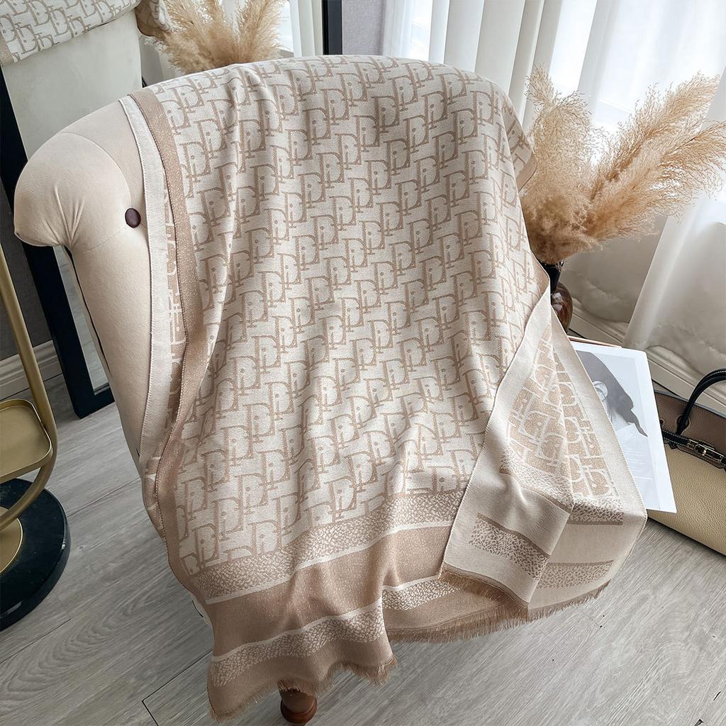 Internet Celebrity Live Broadcast Popular Scarf Women'S Warm Scarf Shawl Double-Sided Gold Thread Silk Scarf Women'S Outer Scarf Fashion