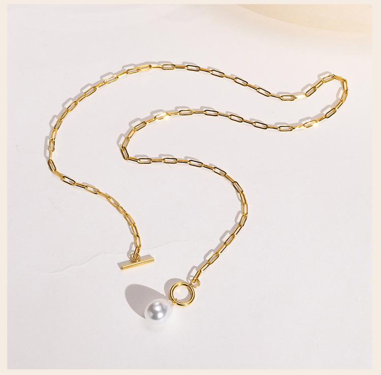 Mini Pearl Toggle Necklace for Women, Pearls Pendant, Stainless Steel Paperclip Chain Bridesmaid Gift