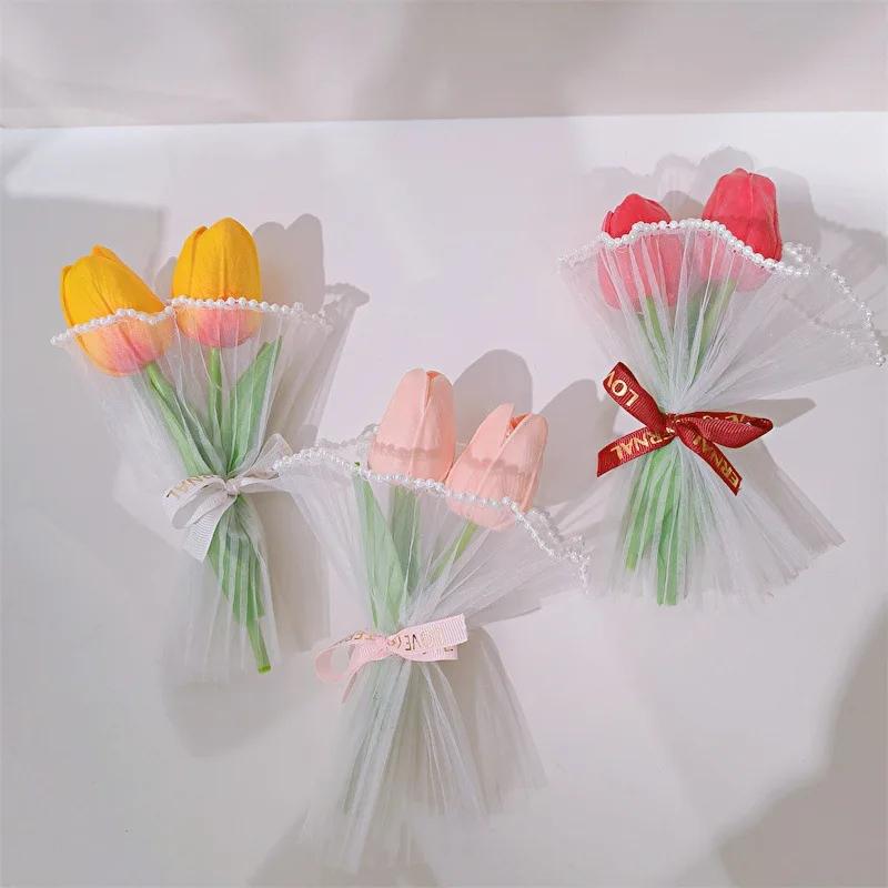 1pc Mini Tulip Bouquet Simulated Eternal Flower Adorable Mini Floral Arrangement Perfect for Desk Decor Weddings Special Moments
