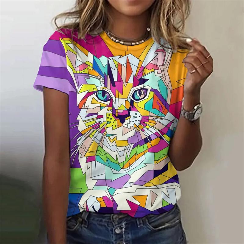 Summer Graffiti Cat 3d Print Men's T-shirt Oversized Short-sleeved O Neck Casual Funny Tops Vintage Female Tee Shirts