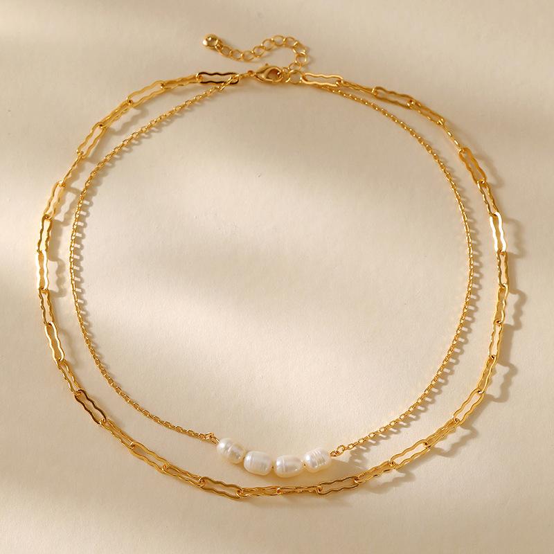 Double Layered Freshwater Pearl Necklace European Style Gold Temperament Necklace For Women золотой