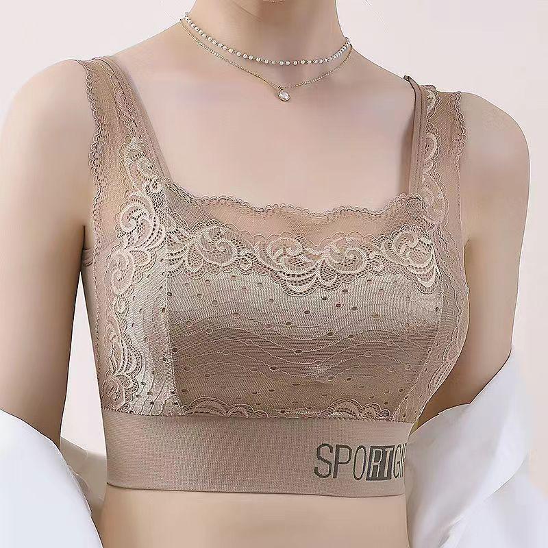 

Большой бесшовный бюстгальтер с кружевной спинкой на лето — подчеркивающий достоинства фигуры, удобный, без стального кольца, сексуальный, подходит для большой груди XL (70-85kg) хаки