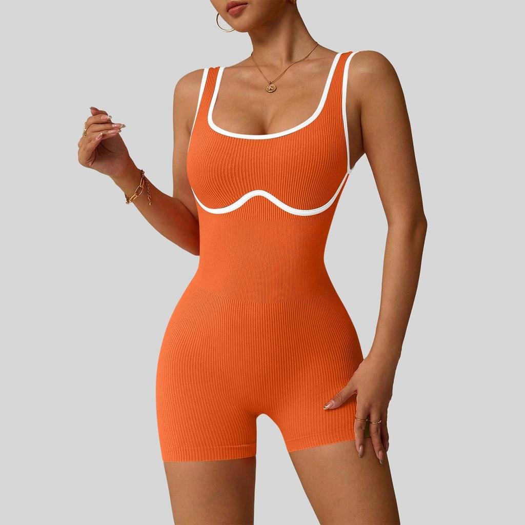 Women's Fashionable Solid Color Round Neck Tight Back Yoga Suit Yoga Jumpsuit
