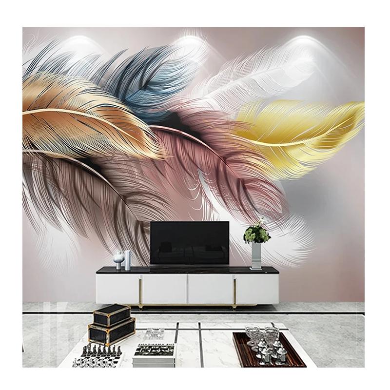 

3D Фотообои Креативное перо Фреска Современная спальня Гостиная Диван ТВ Фон Настенная бумага Фреска 200 cm(W) x 140 cm(H)