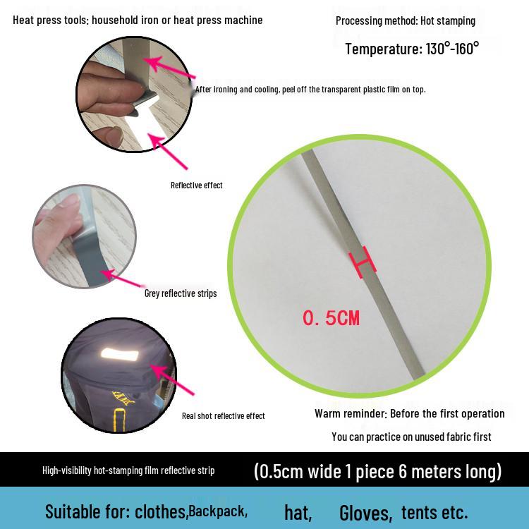 High-visibility Heat-applied Reflective Tape for Nighttime Traffic Warning, Directly Heat-pressed Onto Clothing.