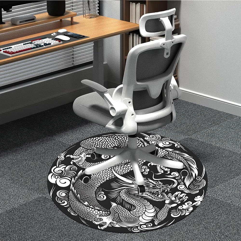 1PC Dragon Pattern Office Round Rug, Non Slip, Soft and Durable Office Rug for Interior Decoration, Perfect for Office