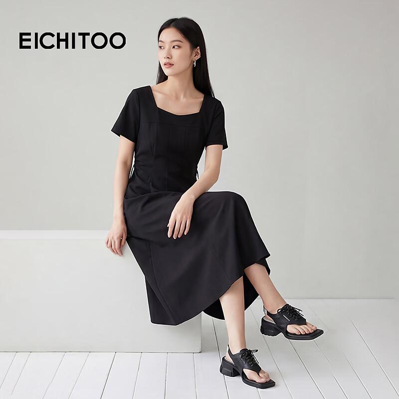 Aijutu Women s Summer High-Waist Square-Neck Little Black Dress L чёрный