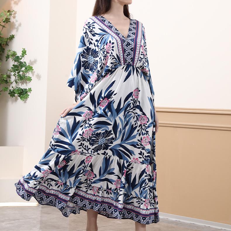 

2025 Bohemian Cotton Print Beach Cover-Up Dress One Size