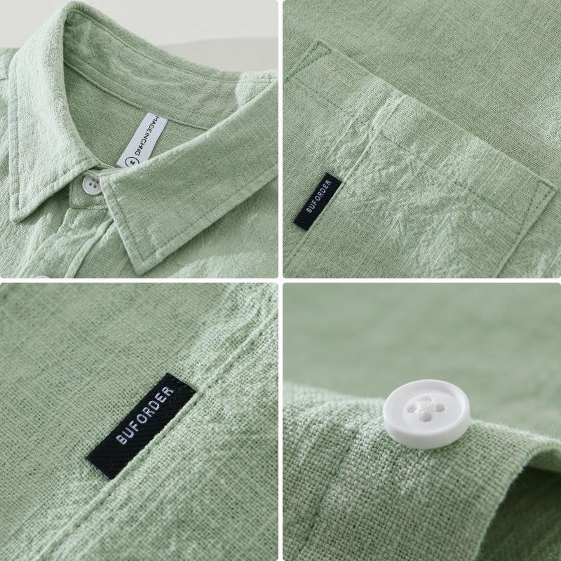 1267 Solid Color Short Sleeve Cotton Linen Shirt