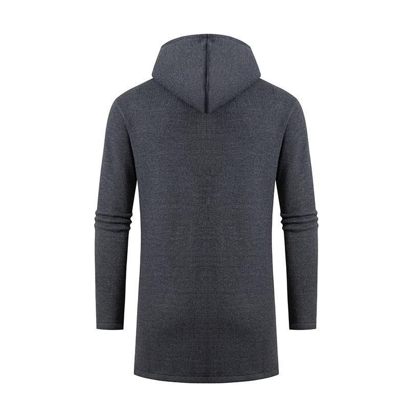 Casual Negocios Nuevo Cárdigan de Punto para Hombre de Largo Medio con Capucha y Acolchado de Terciopelo Grueso