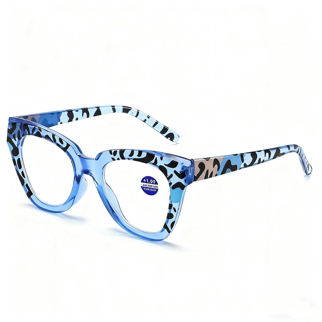Unisex Übergroße Hochwertige Brille Leopard Print Rahmen Lesebrille für Damen Blau Anti Licht Altersweitsicht Brille