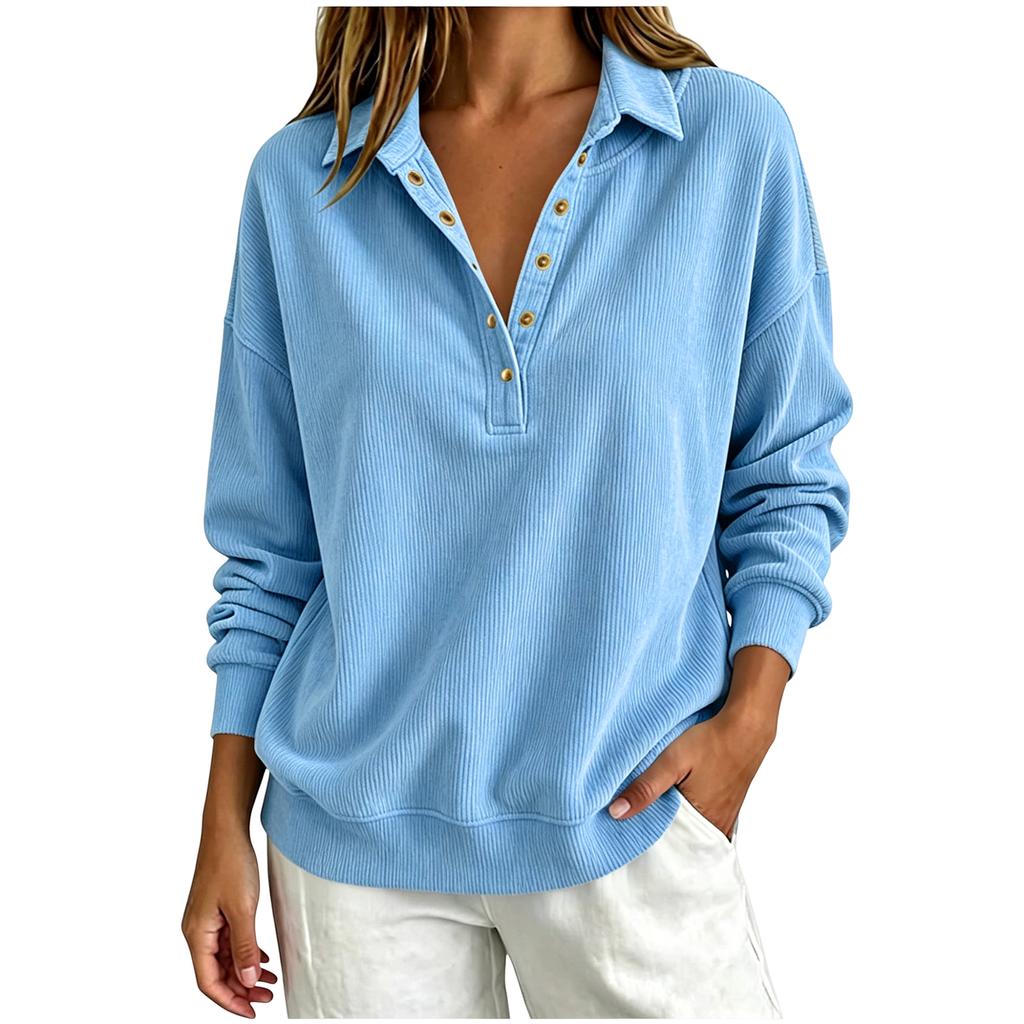 Women's V-Neck Long Sleeve Pullover Sweatshirt Color Casual Top for Everyday Wear